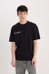 Boxy Fit Crew Neck Back Printed Short Sleeve T-Shirt