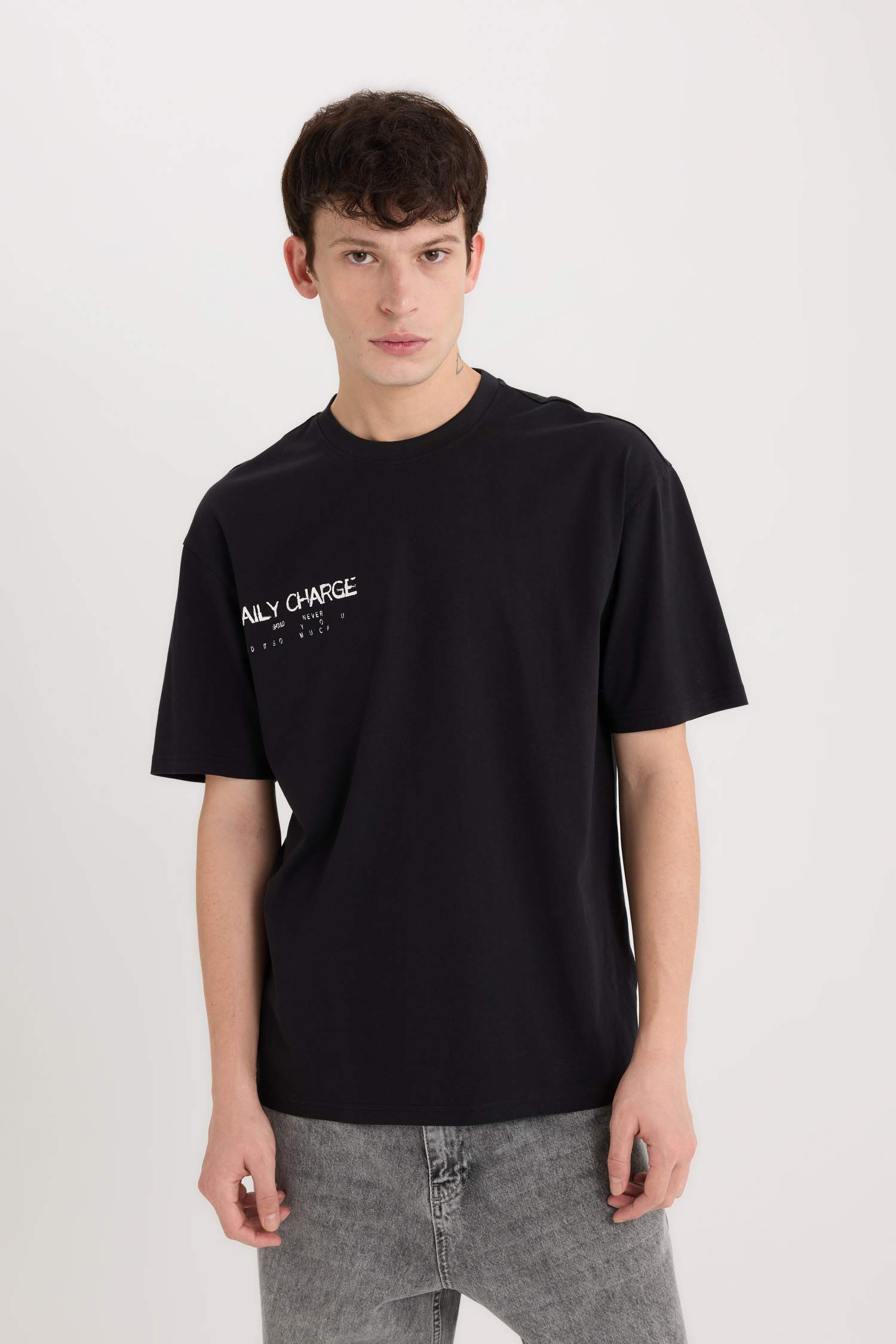 Boxy Fit Crew Neck Back Printed Short Sleeve T-Shirt