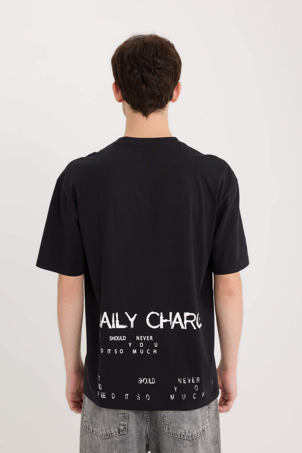 Boxy Fit Crew Neck Back Printed Short Sleeve T-Shirt