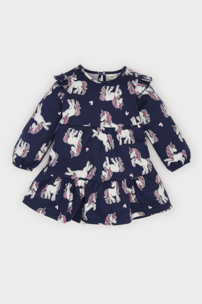 Baby Girl Unicorn Printed Long Sleeve Sweat Dress Hover Image