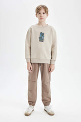 Boys Oversize Wide-Mould Crew Neck Printed Sweatshirt