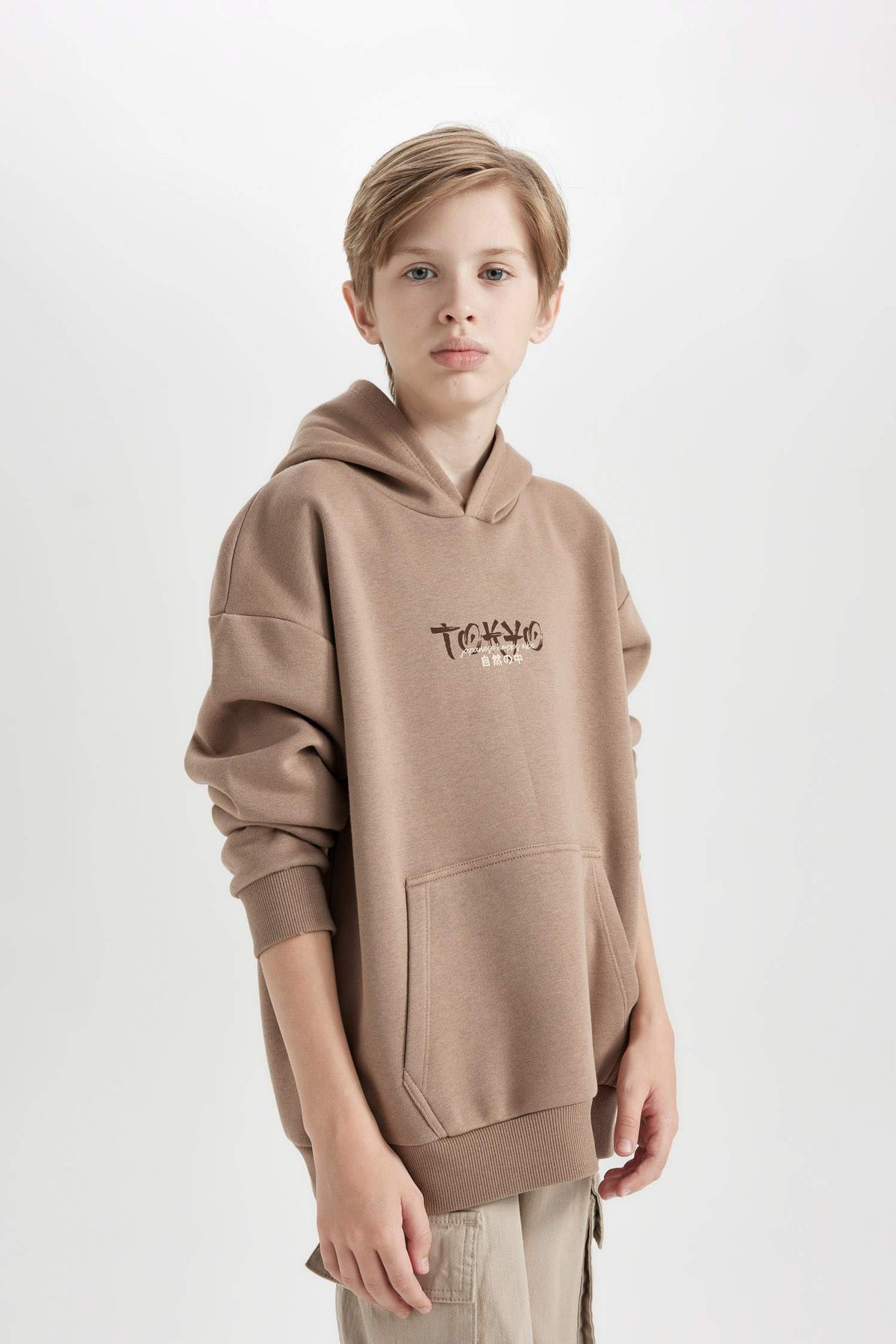Boys Oversize Wide-Mould Back Printed Hooded Sweatshirt