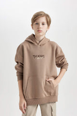 Boys Oversize Wide-Mould Back Printed Hooded Sweatshirt