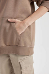 Boys Oversize Wide-Mould Back Printed Hooded Sweatshirt