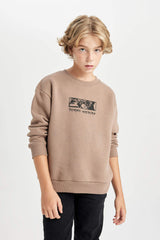 Boys Oversize Wide Pattern Back Printed Crew Neck Sweatshirt