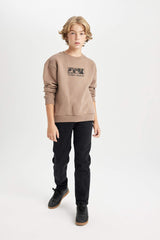 Boys Oversize Wide Pattern Back Printed Crew Neck Sweatshirt