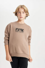 Boys Oversize Wide Pattern Back Printed Crew Neck Sweatshirt