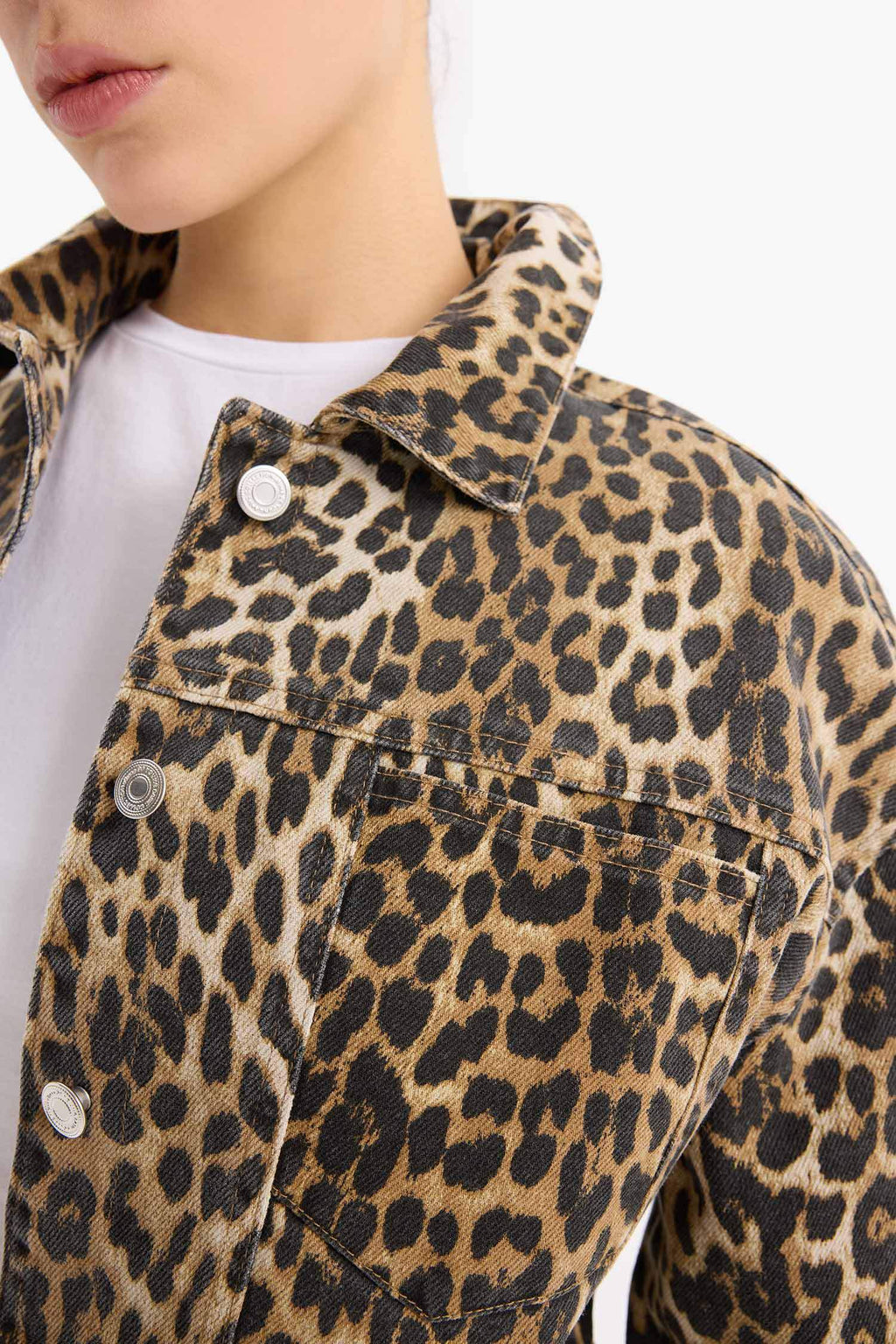 Oversize Fit Animal Patterned Gabardine Long Sleeve Shirt
