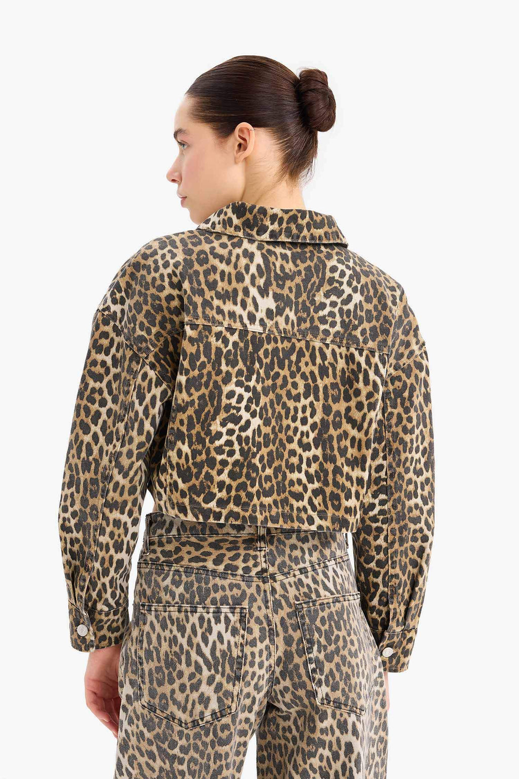 Oversize Fit Animal Patterned Gabardine Long Sleeve Shirt