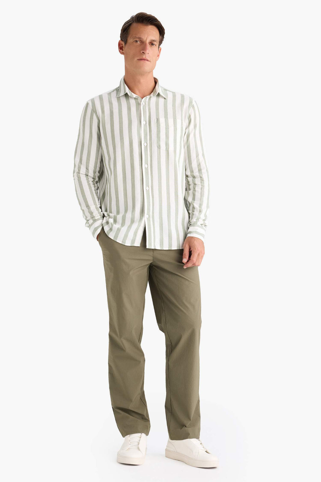 100% Cotton Regular Fit Polo Collar Striped Long Sleeve Shirt