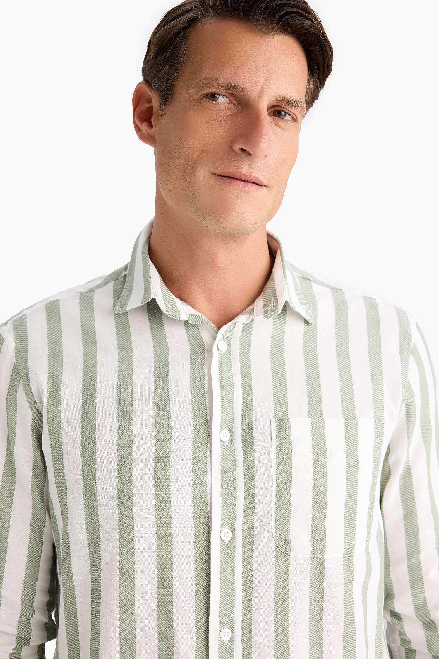100% Cotton Regular Fit Polo Collar Striped Long Sleeve Shirt