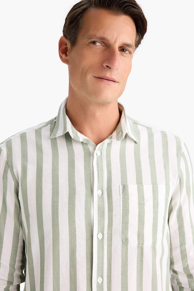100% Cotton Regular Fit Polo Collar Striped Long Sleeve Shirt Main Image