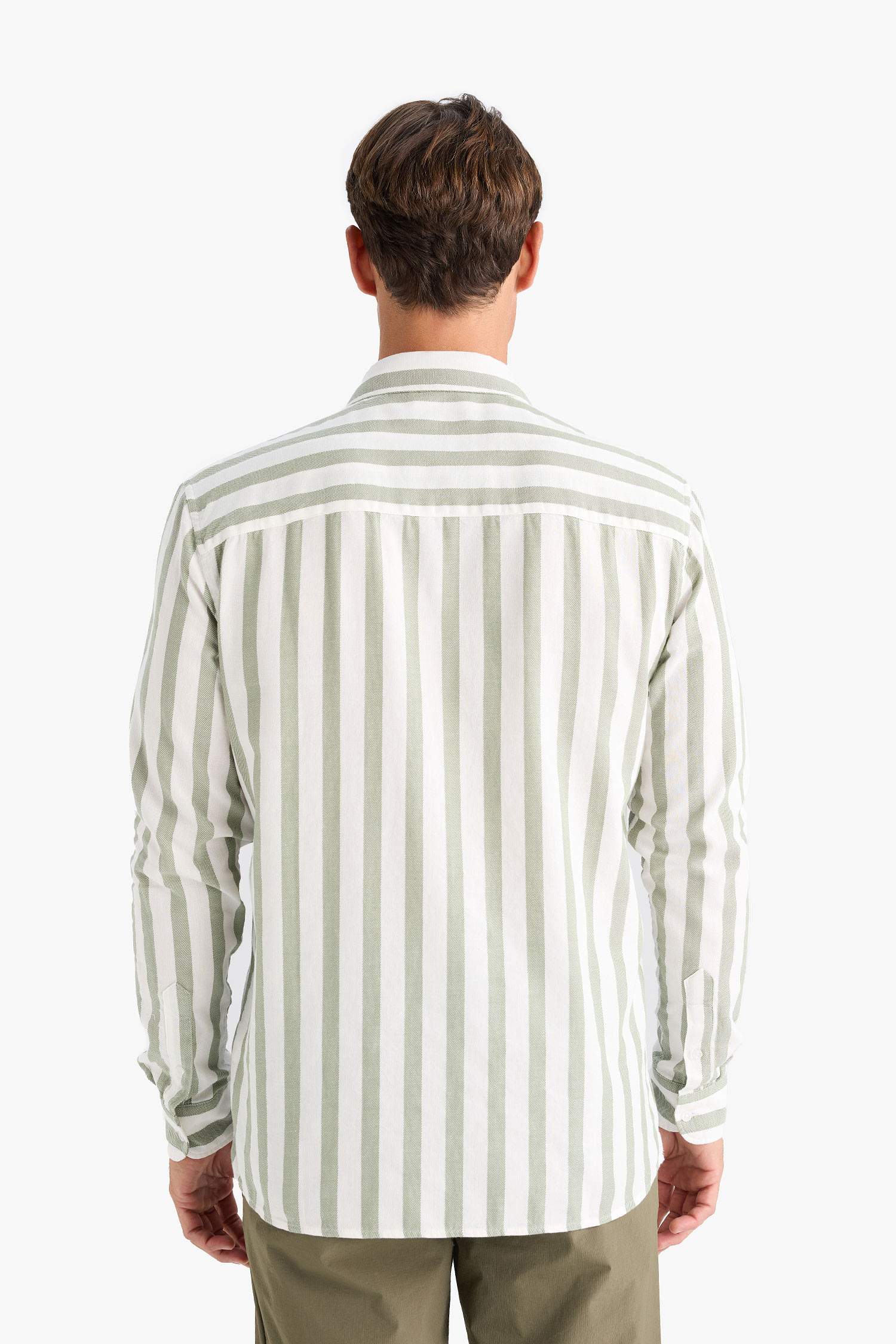 100% Cotton Regular Fit Polo Collar Striped Long Sleeve Shirt