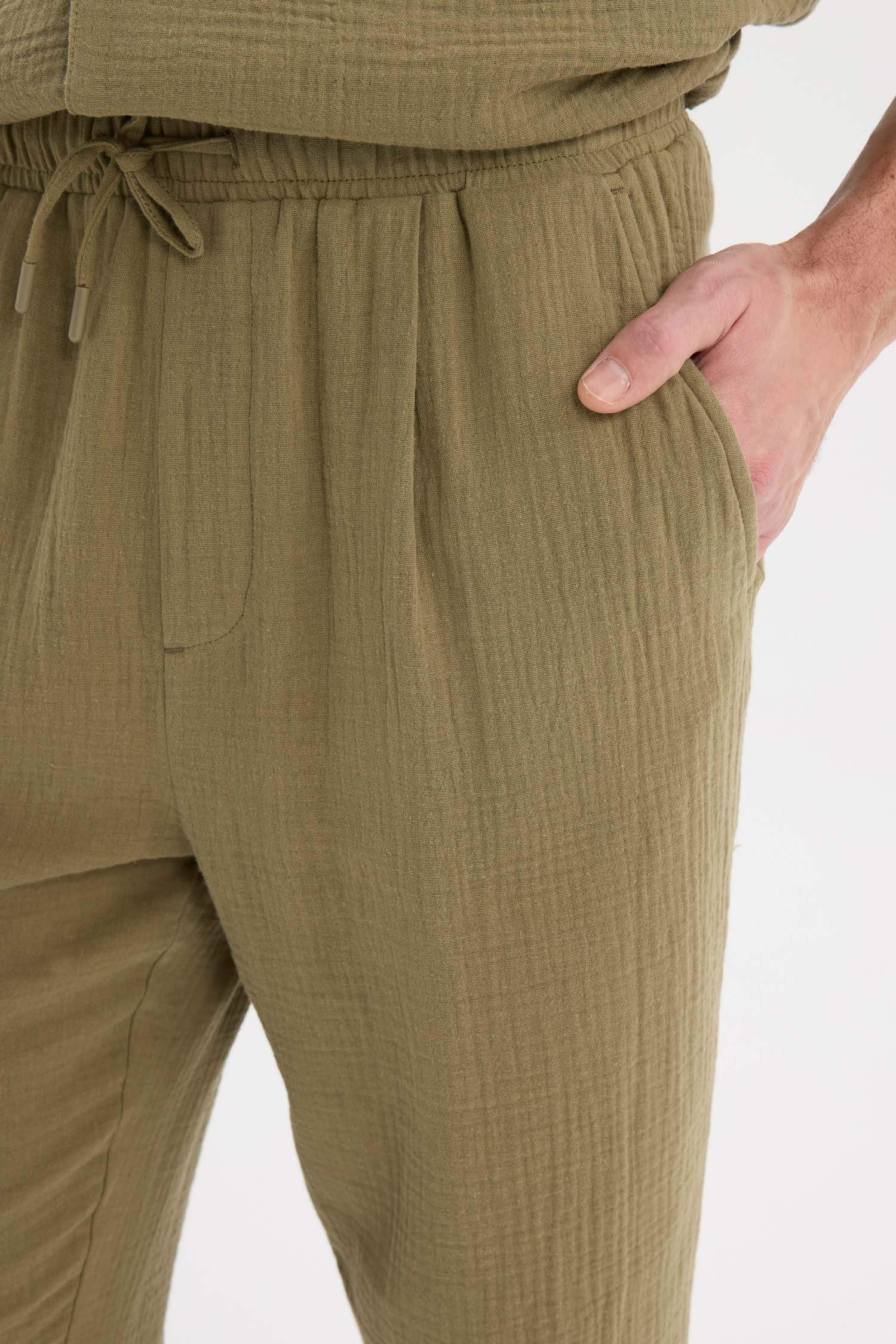 100% Cotton Relax Fit Comfortable Cut Summer Muslin Short Leg Cotton Jogger Pants