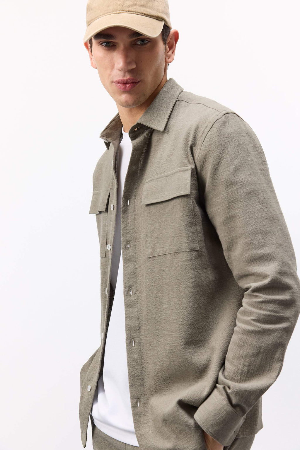 Regular Fit Polo Collar Cotton Long Sleeve Shirt