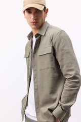 Regular Fit Polo Collar Cotton Long Sleeve Shirt