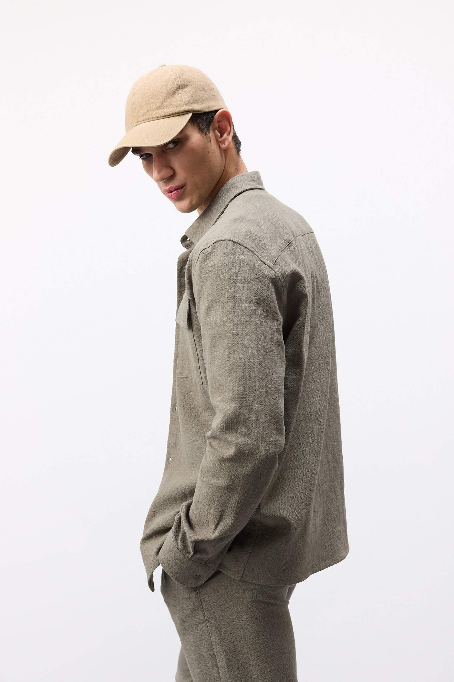 Regular Fit Polo Collar Cotton Long Sleeve Shirt