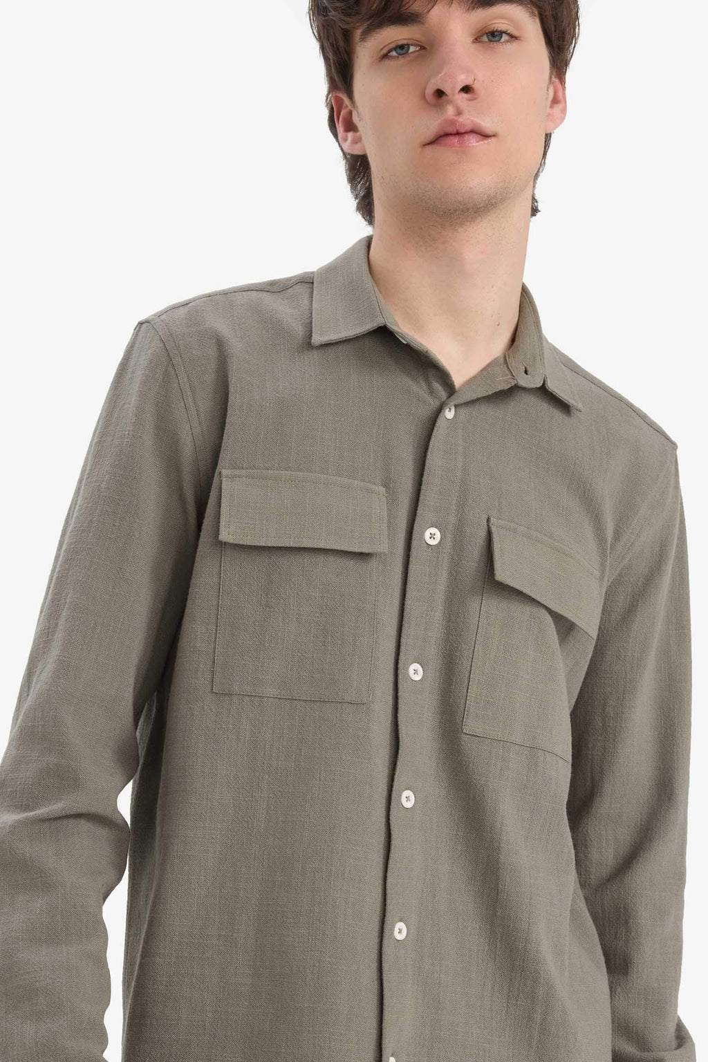 Regular Fit Polo Collar Cotton Long Sleeve Shirt