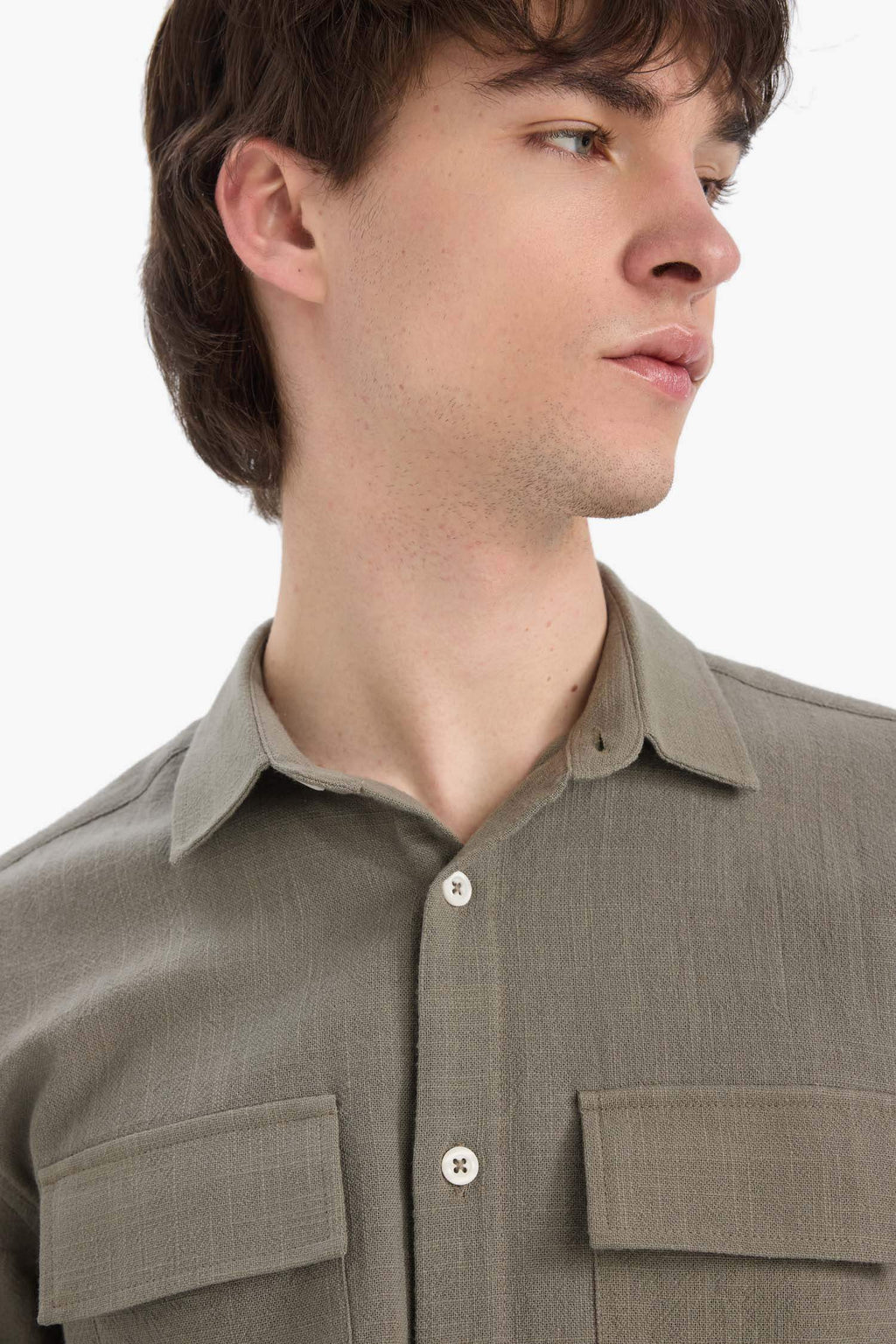 Regular Fit Polo Collar Cotton Long Sleeve Shirt
