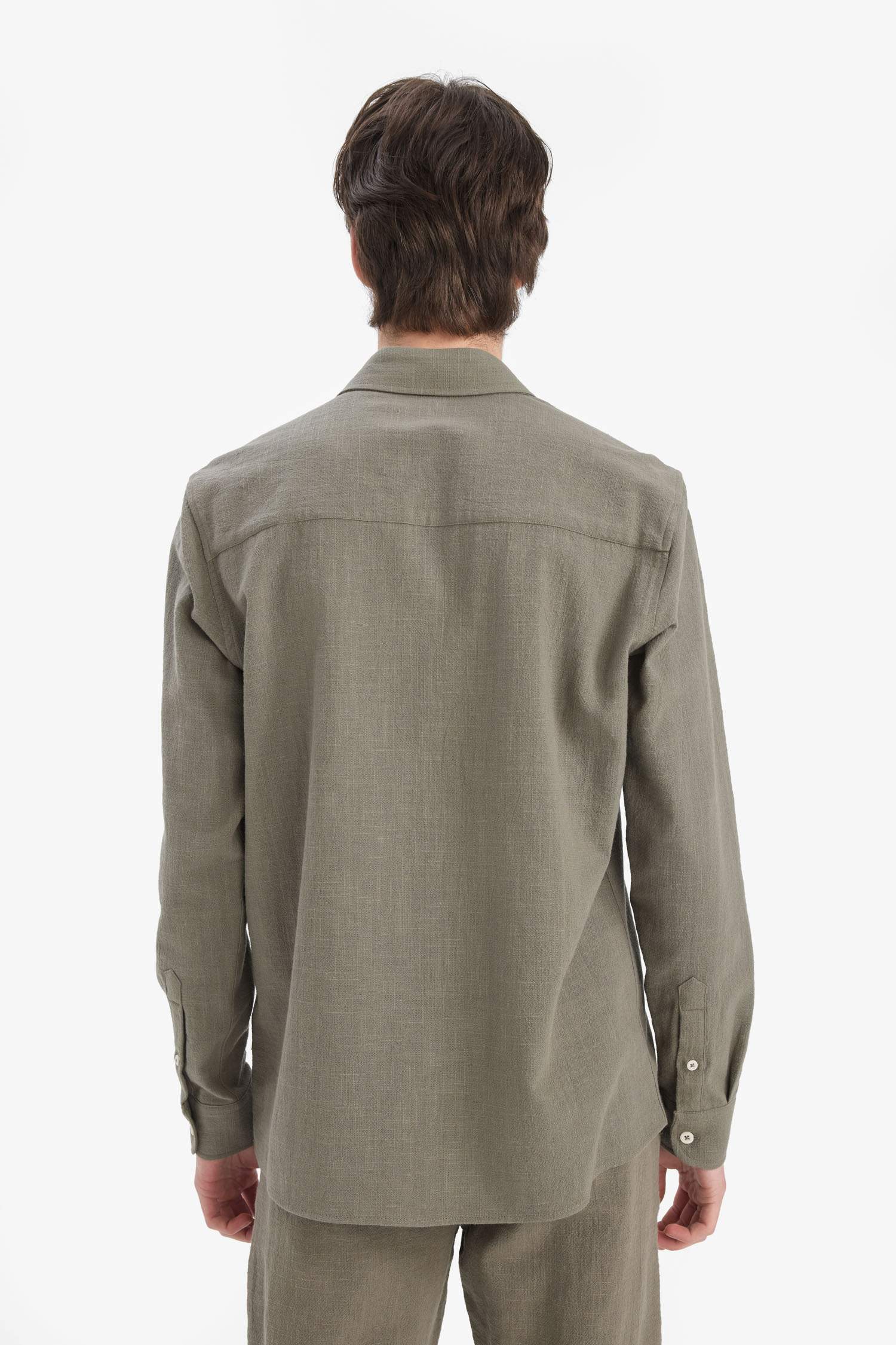 Regular Fit Polo Collar Cotton Long Sleeve Shirt