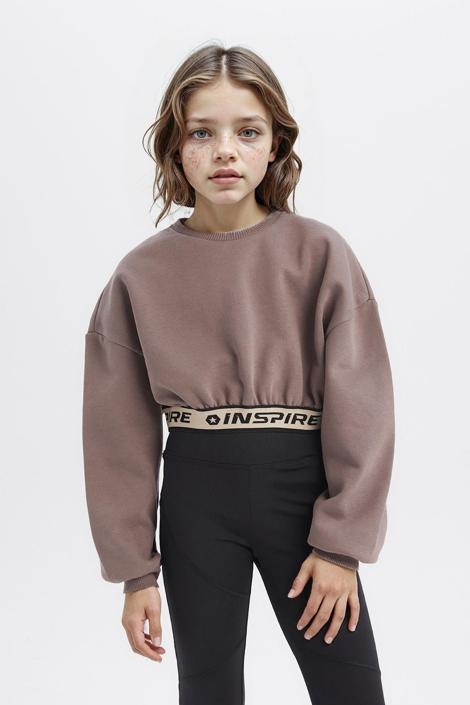 Girls Crop Crew Neck Printed Sweatshirt with Soft Fleece Lining