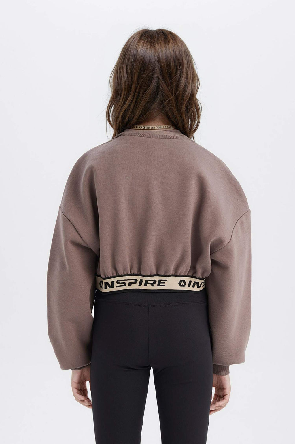 Girls Crop Crew Neck Printed Sweatshirt with Soft Fleece Lining