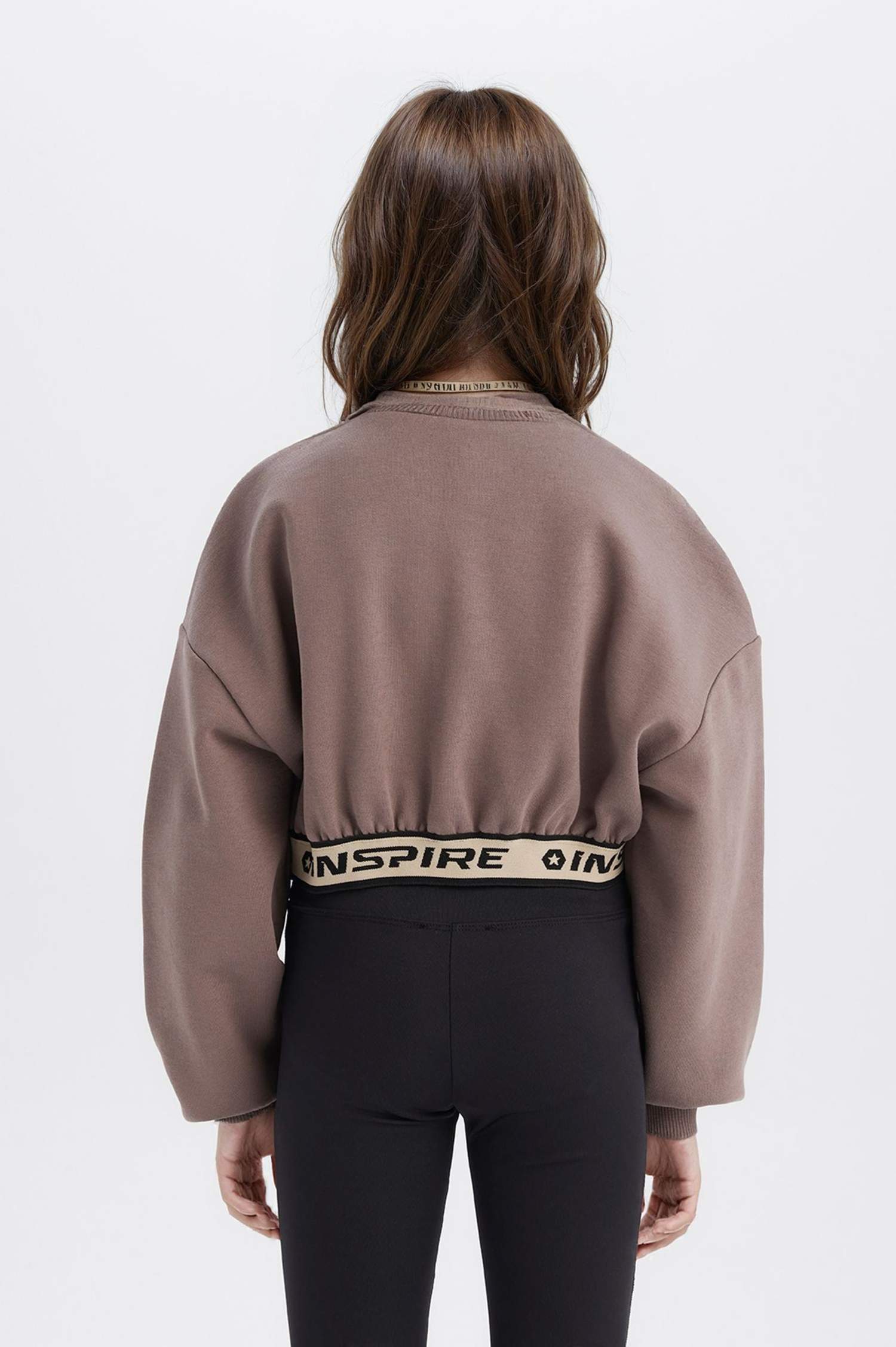 Girls Crop Crew Neck Printed Sweatshirt with Soft Fleece Lining