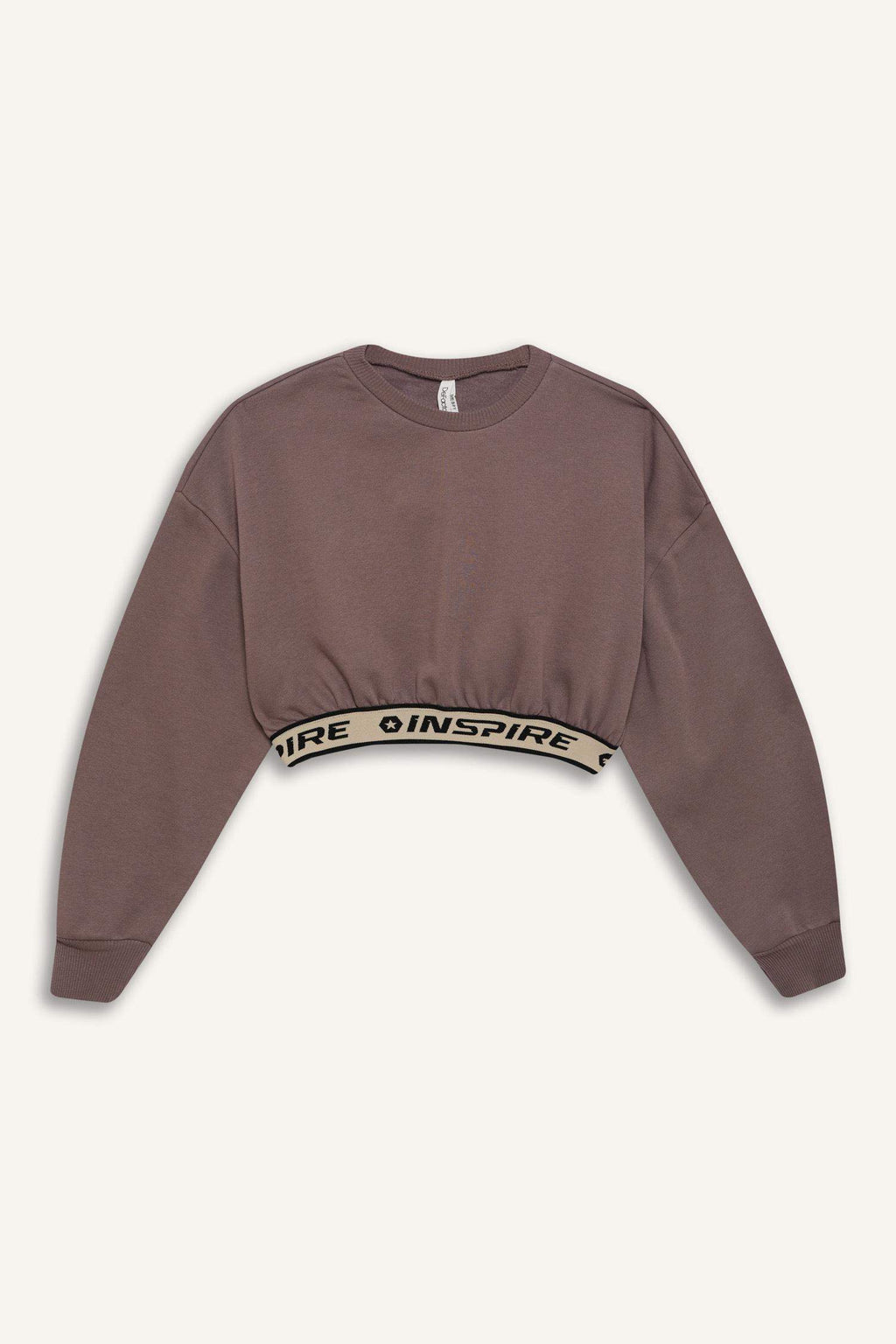 Girls Crop Crew Neck Printed Sweatshirt with Soft Fleece Lining