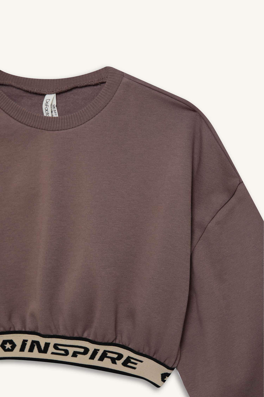 Girls Crop Crew Neck Printed Sweatshirt with Soft Fleece Lining