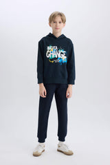 Boys Hooded Printed Sweatshirt with Soft Fleece Lining