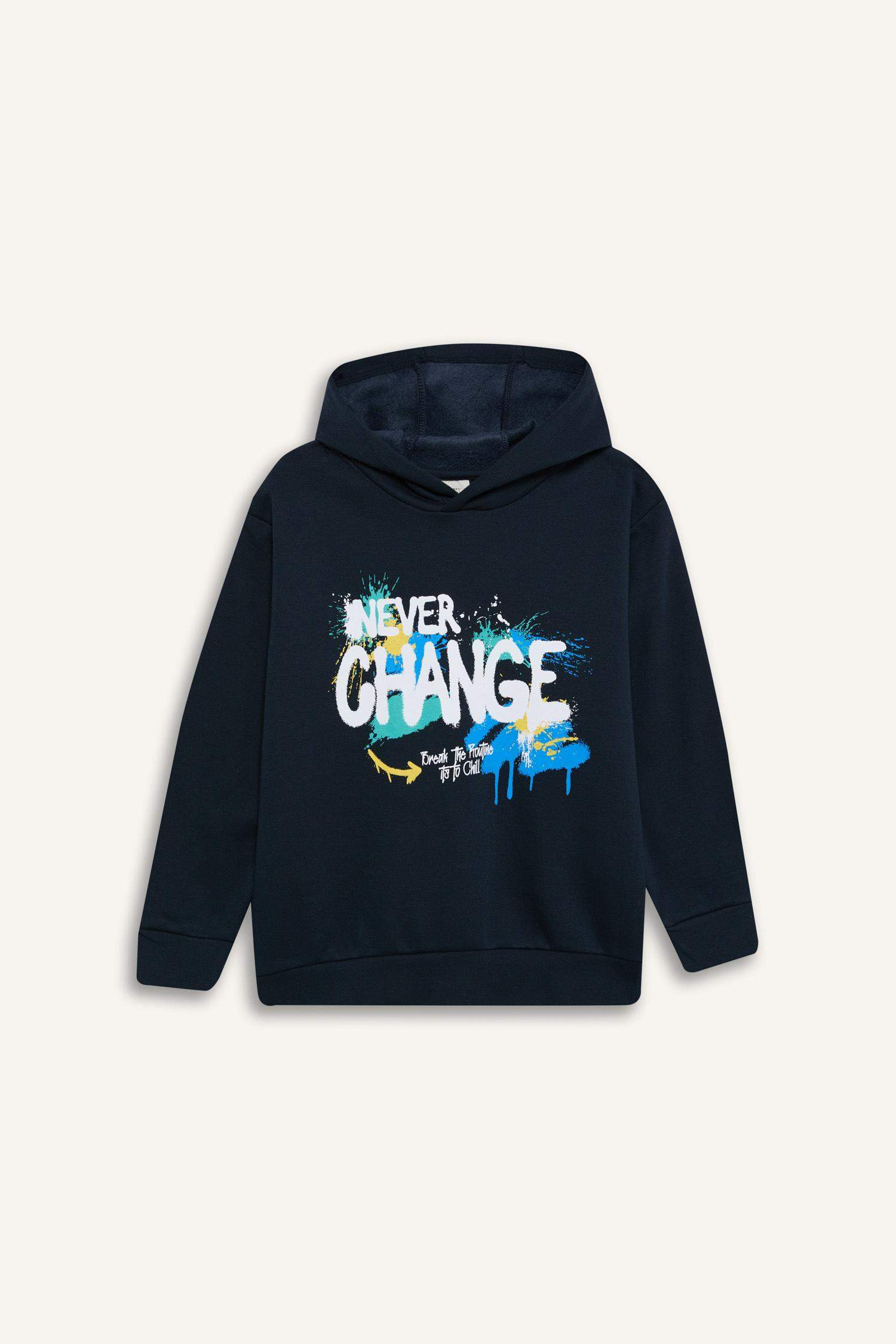 Boys Hooded Printed Sweatshirt with Soft Fleece Lining