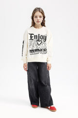 Girls Oversize Loose Fit Crew Neck Printed Sweatshirt