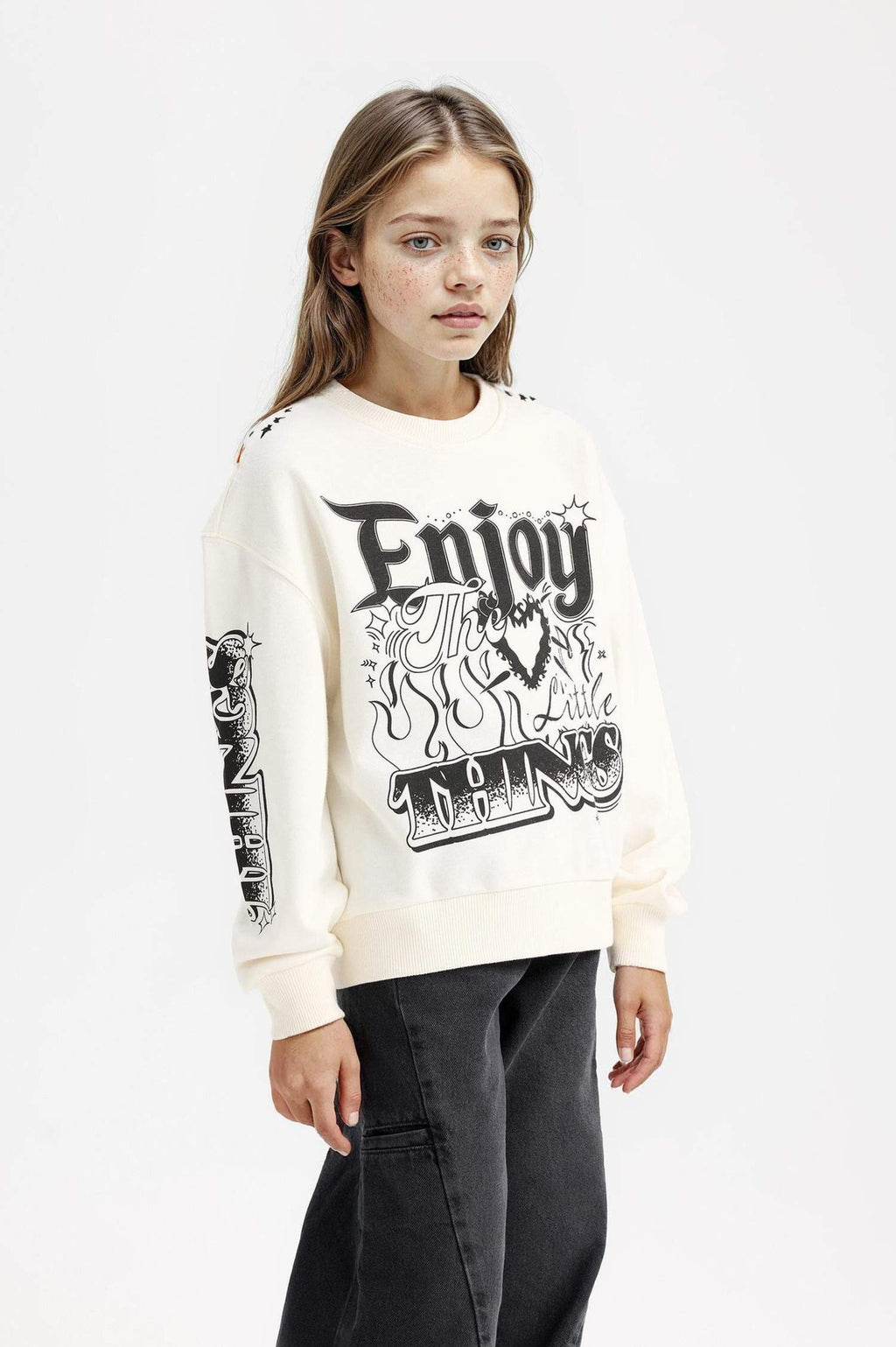 Girls Oversize Loose Fit Crew Neck Printed Sweatshirt