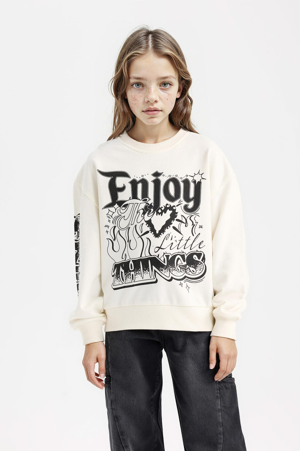 Girls Oversize Loose Fit Crew Neck Printed Sweatshirt