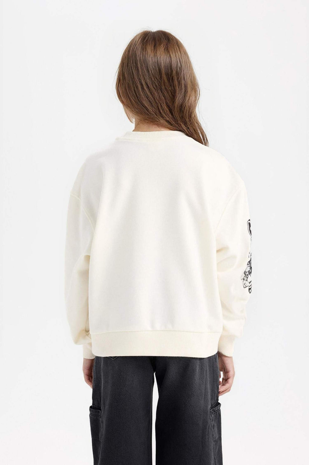 Girls Oversize Loose Fit Crew Neck Printed Sweatshirt