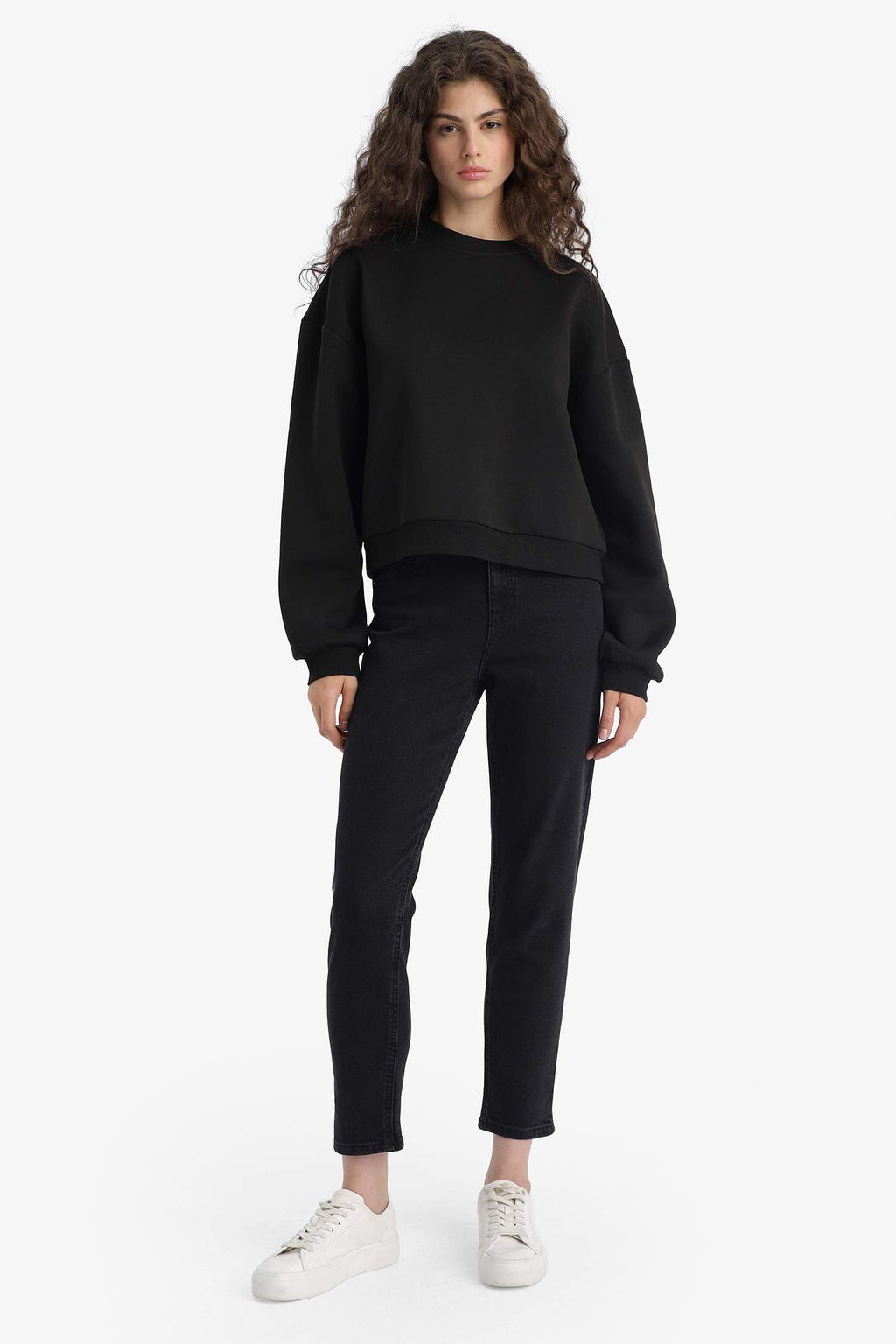 Regular Fit Crew Neck Thick Basic Plain Sweatshirt