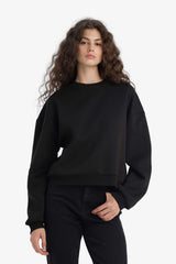 Regular Fit Crew Neck Thick Basic Plain Sweatshirt