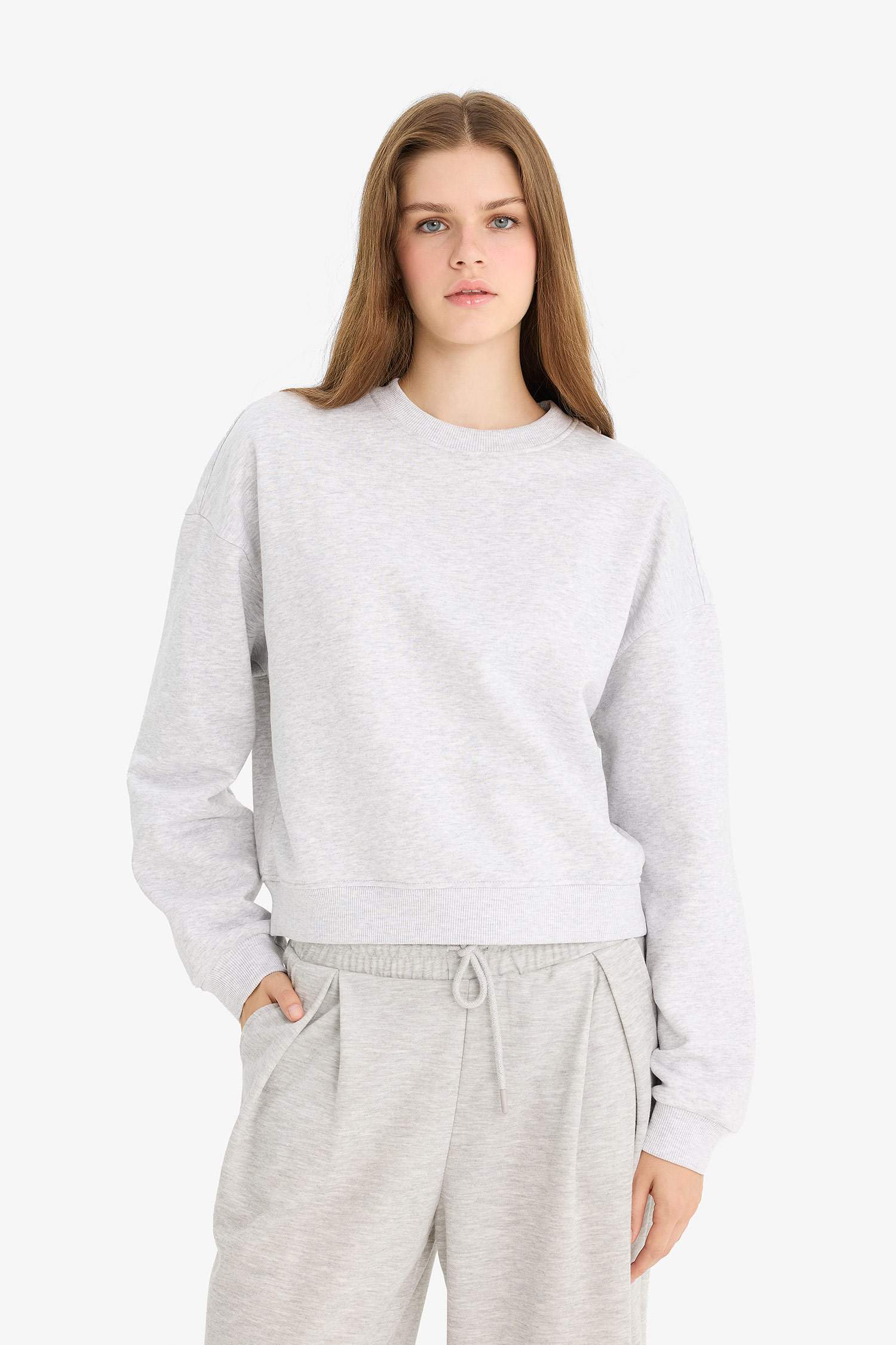 Regular Fit Crew Neck Thick Basic Plain Sweatshirt