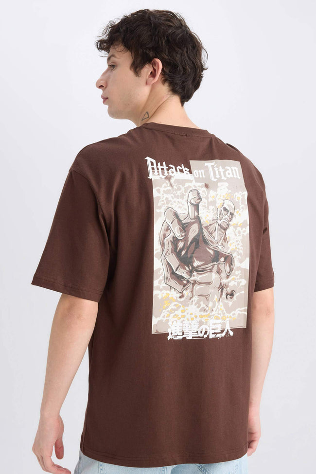 100% Cotton Attack on Titan Boxy Fit Crew Neck Back Printed Short Sleeve T-Shirt Hover Image