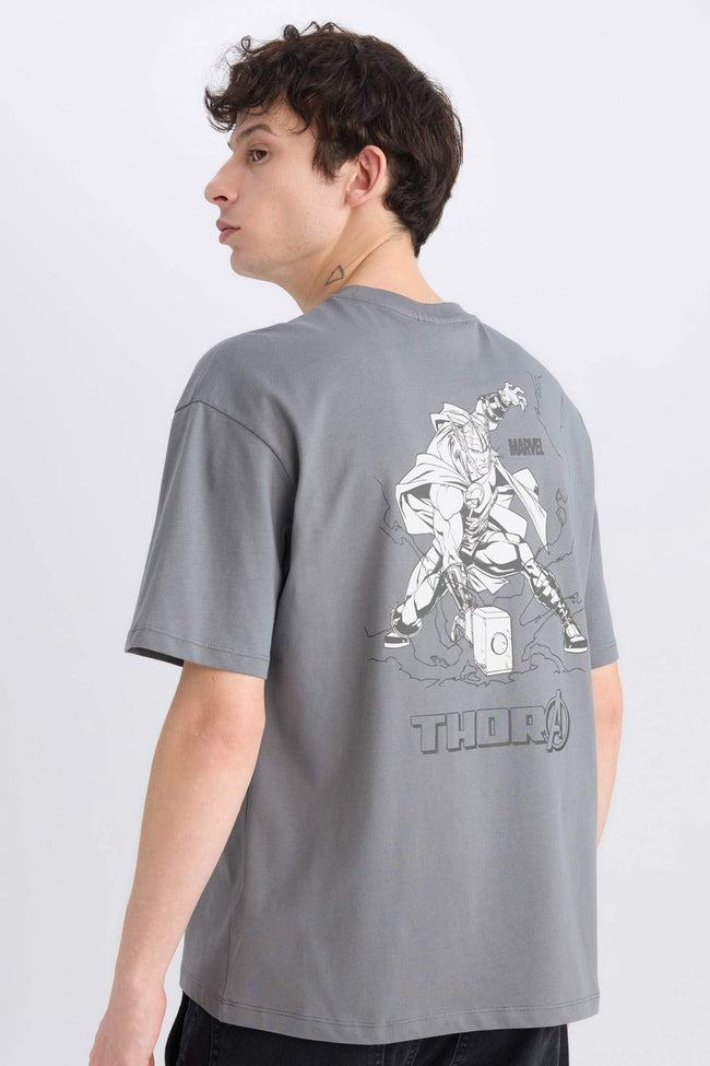 100% Cotton Marvel Boxy Fit Crew Neck Back Printed Short Sleeve T-Shirt Hover Image