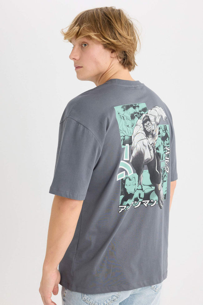 100% Cotton Marvel Boxy Fit Crew Neck Back Printed Short Sleeve T-Shirt Hover Image