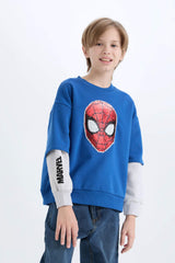 Boys Marvel Spiderman Oversize Wide-Mould Crew Neck Sweatshirt