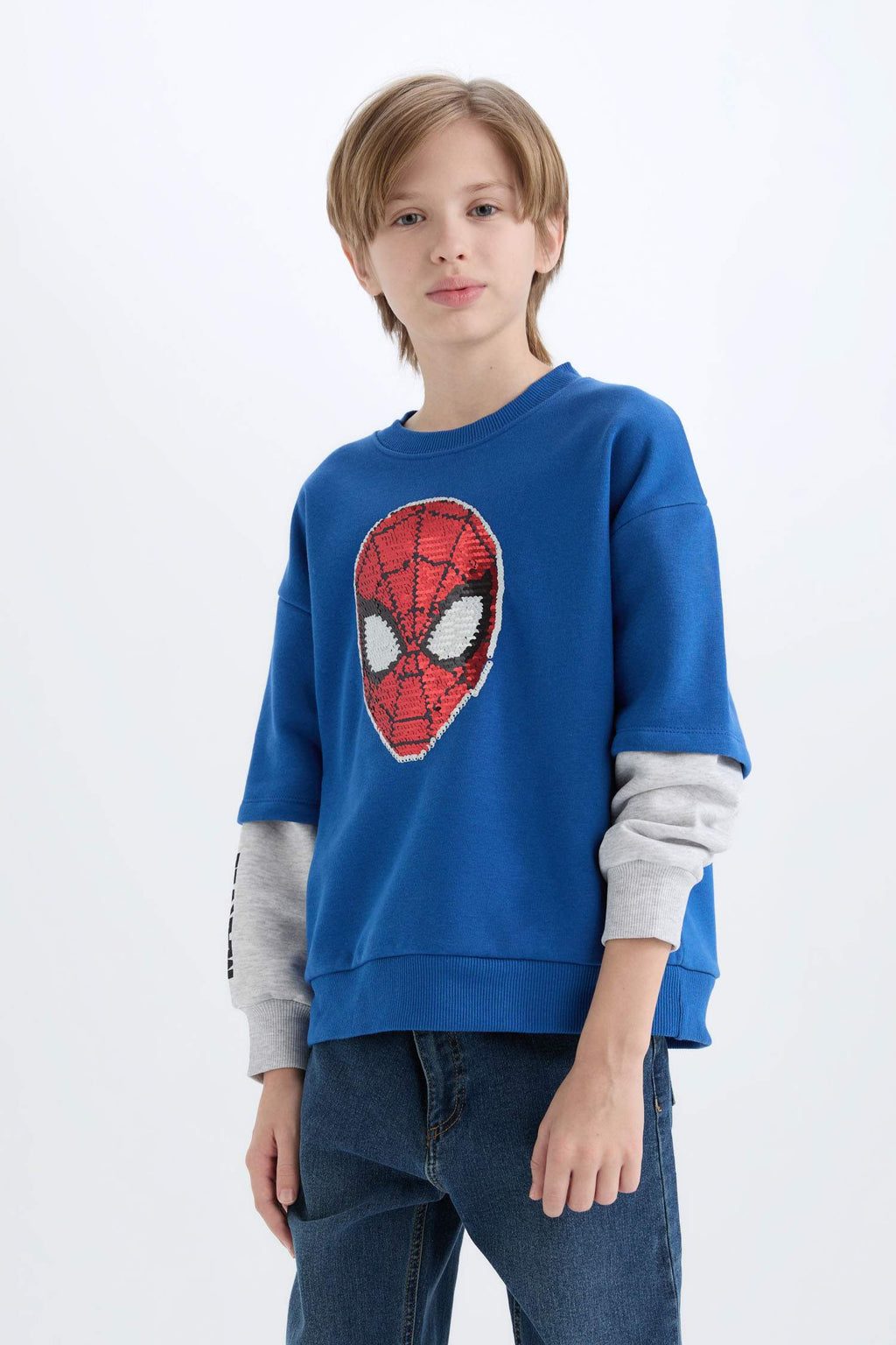 Boys Marvel Spiderman Oversize Wide-Mould Crew Neck Sweatshirt