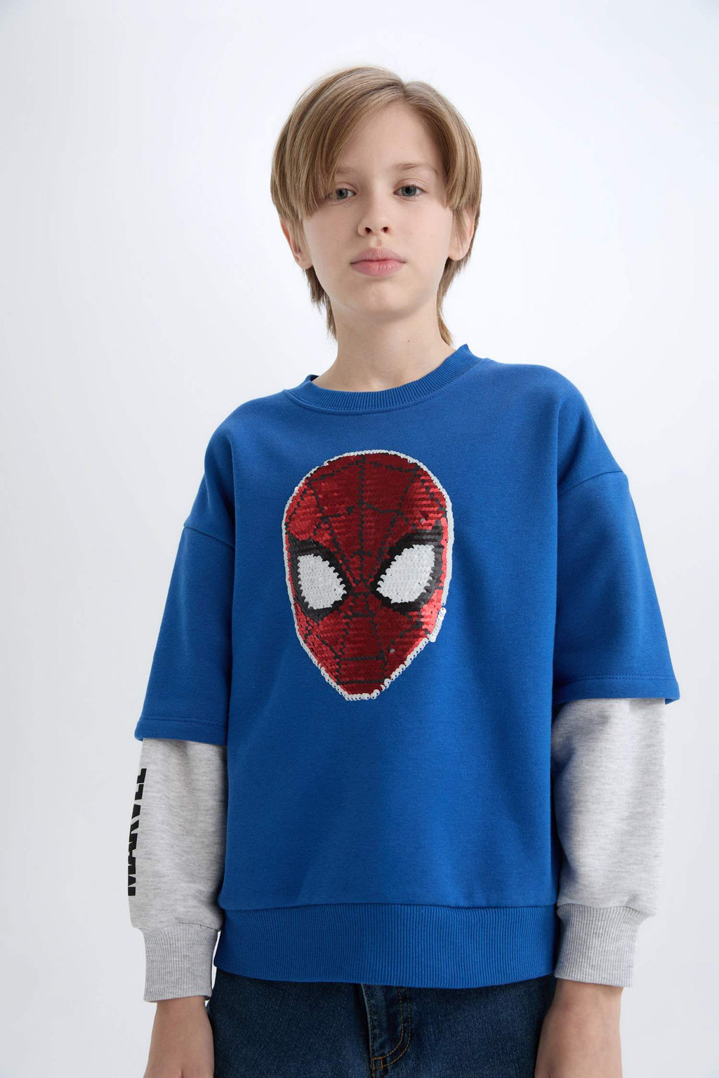 Boys Marvel Spiderman Oversize Wide-Mould Crew Neck Sweatshirt