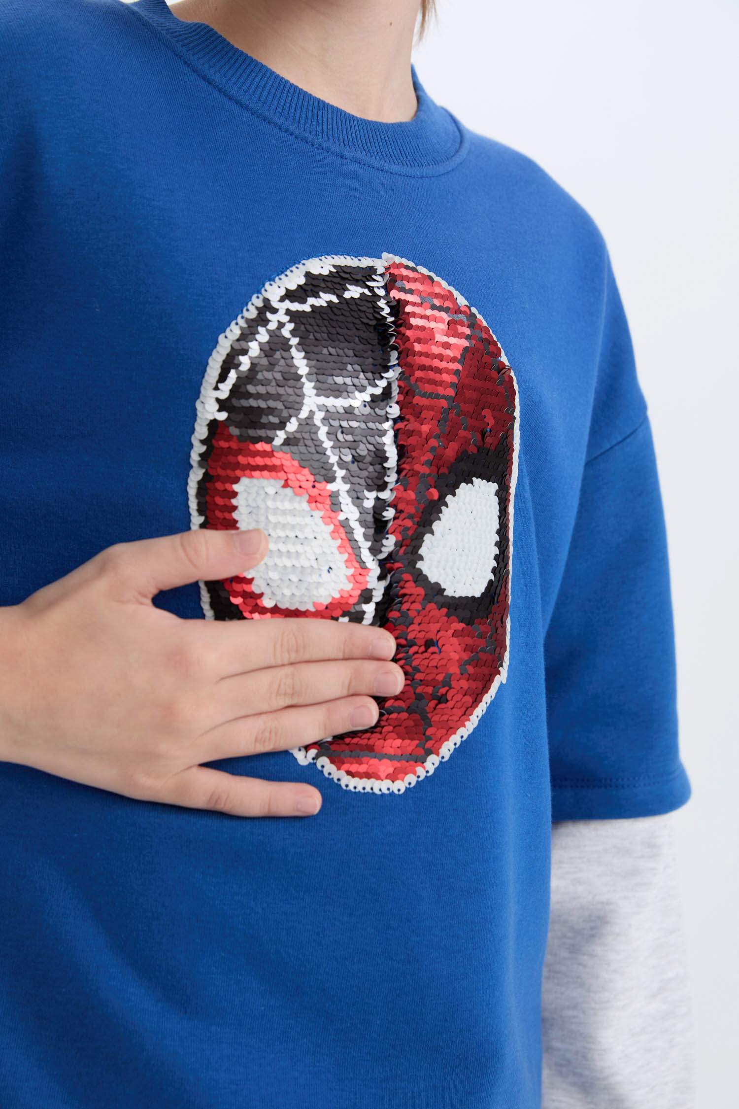 Boys Marvel Spiderman Oversize Wide-Mould Crew Neck Sweatshirt