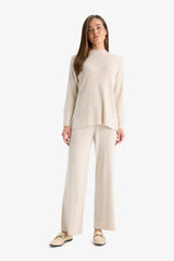 Knitted Trousers Regular Fit Basic Straight Elastic Waist Straight Leg