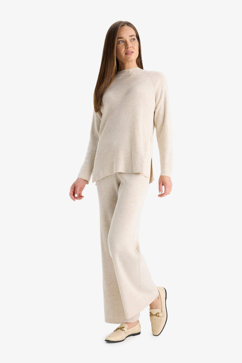 Knitted Trousers Regular Fit Basic Straight Elastic Waist Straight Leg