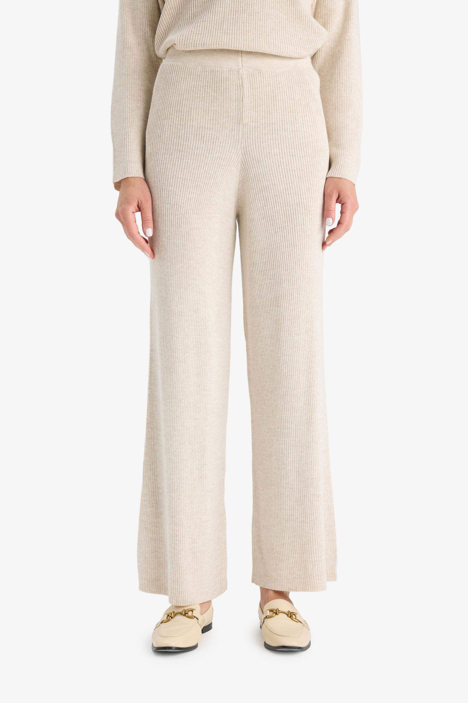 Knitted Trousers Regular Fit Basic Straight Elastic Waist Straight Leg