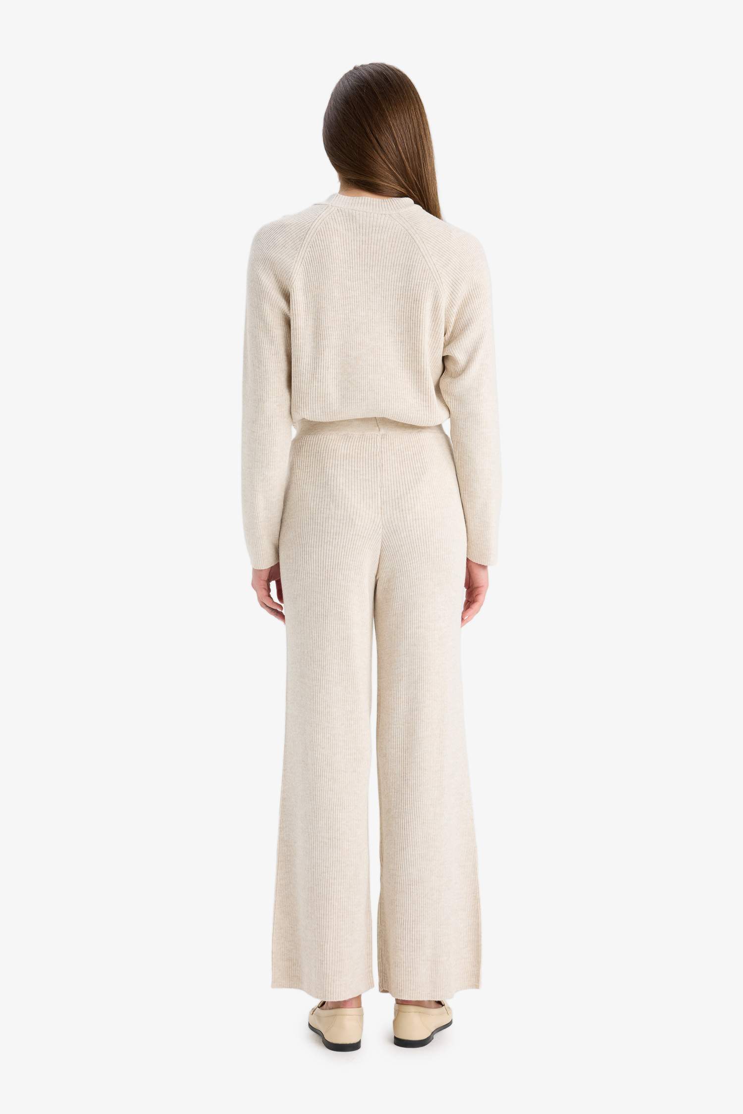 Knitted Trousers Regular Fit Basic Straight Elastic Waist Straight Leg