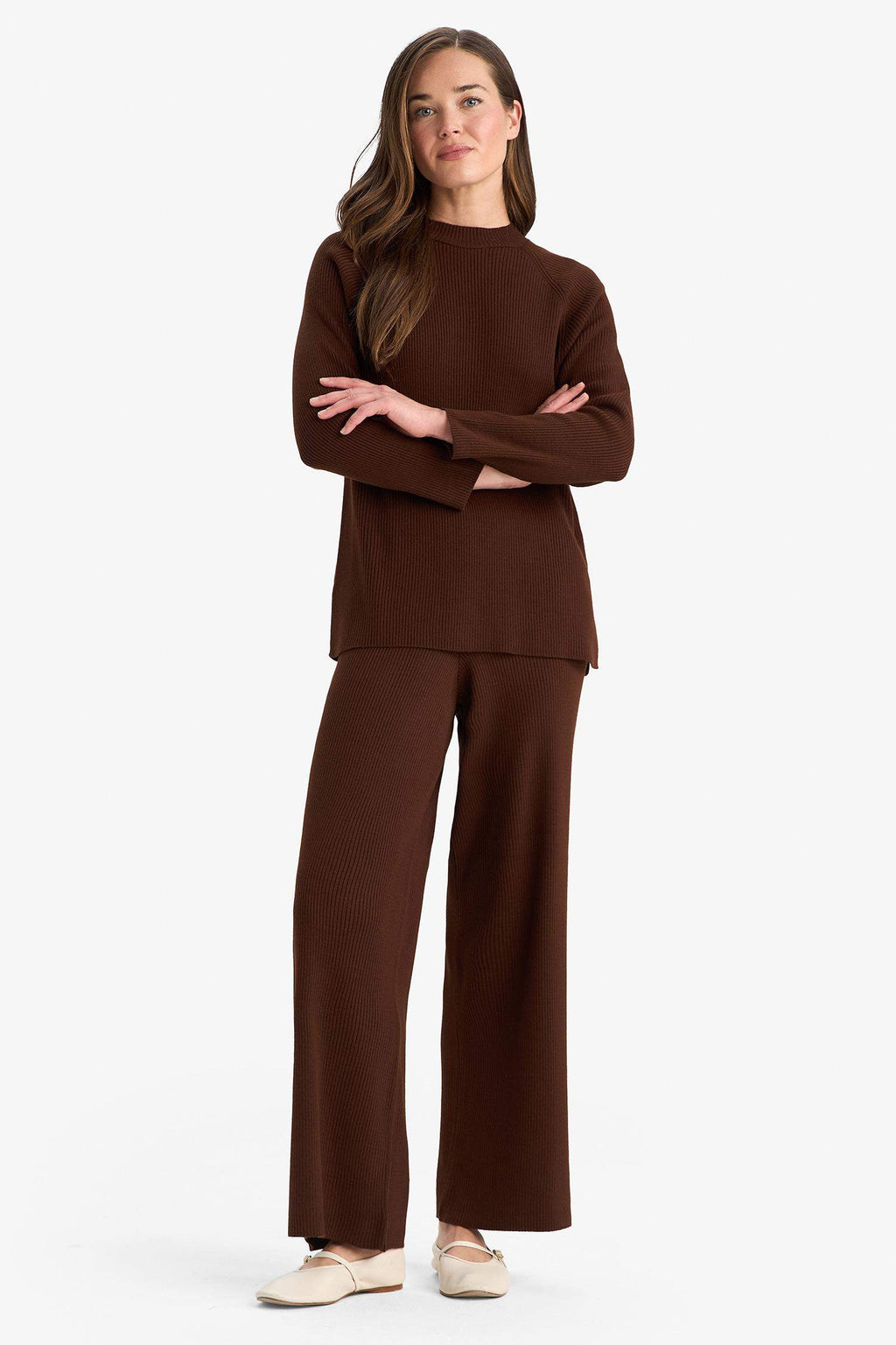 Knitted Trousers Regular Fit Basic Straight Elastic Waist Straight Leg